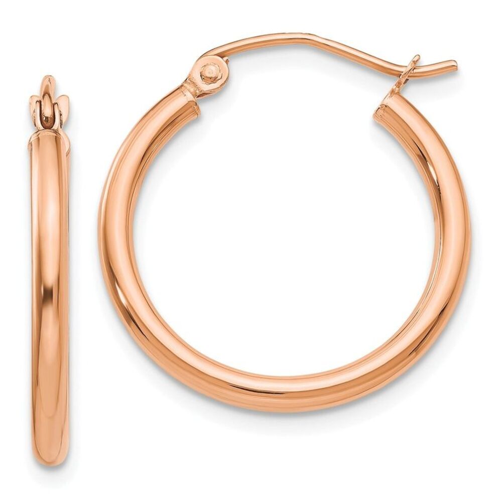 2mm, 14k Rose Gold Polished Round Hoop Earrings, 20mm (3/4 Inch)